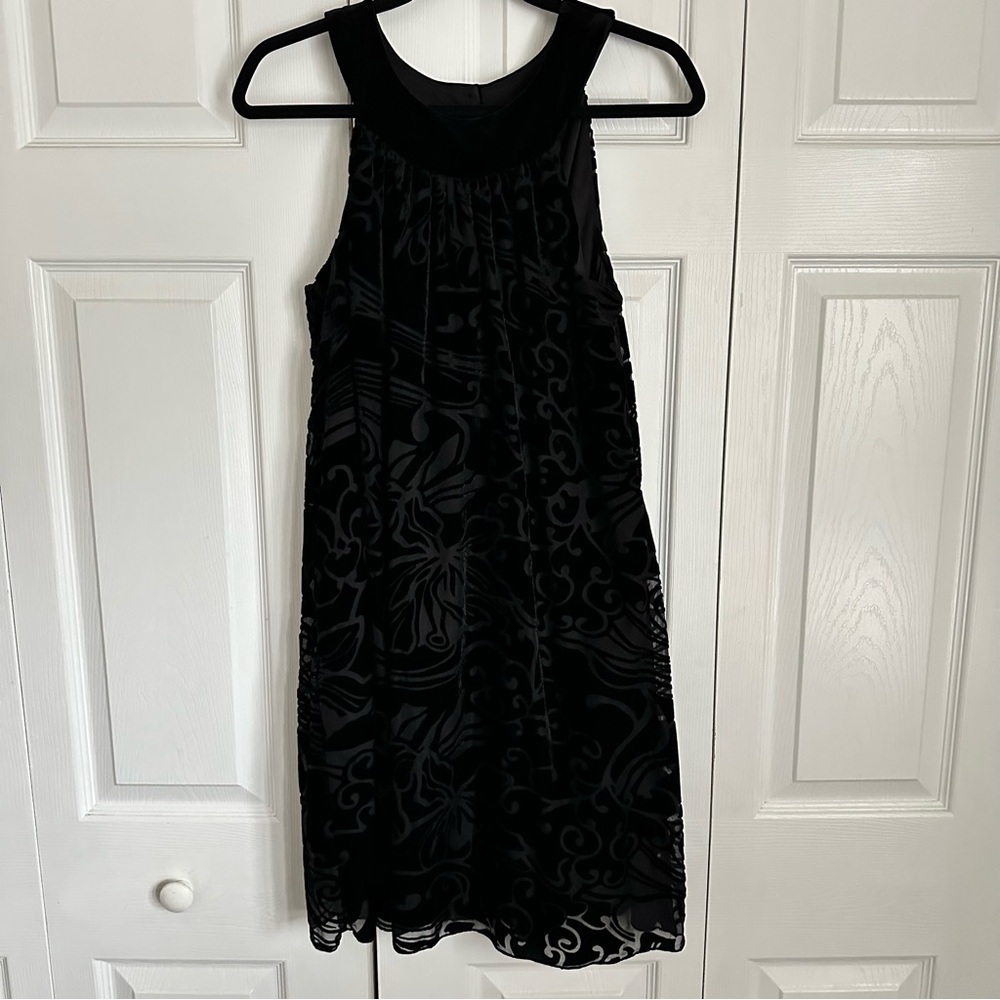 AB Studio Dress Womens 8 Black Velvet Burnout Halter Sleeveless Cocktail Party - Picture 2 of 11